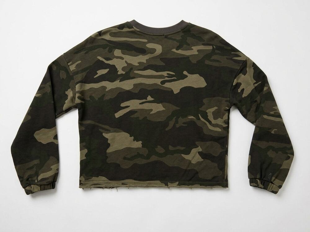 ATM Camouflage Long Sleeve Green Cropped Sweatshirt - Small